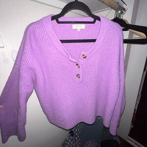 Madewell purple lilac cashmere blend ribbed sweater with henley button detail